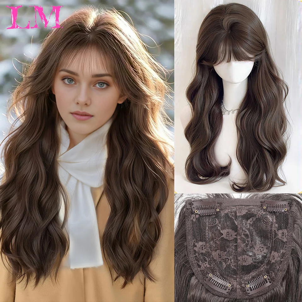 

LM Synthetic Topper Clip In Hair Extensions with Bangs for Women Increase The Amount Of Hair On The Top Of The Head Cover The Wh