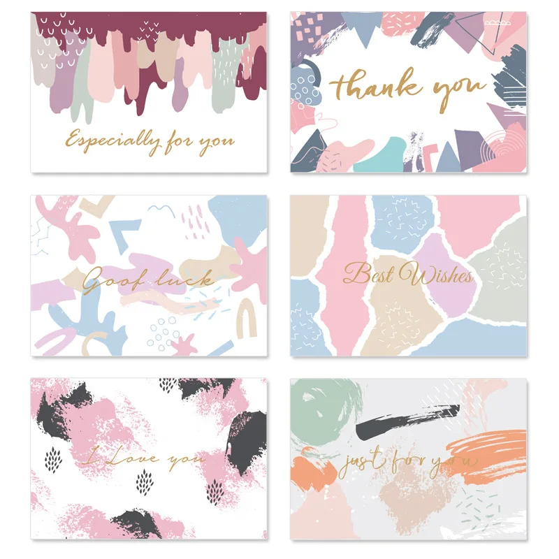 6 Pcs/set Thank You Card with Envelope Good Luck Just for You Best Wishes I Love You Greeting Card Thank You Cards for Business