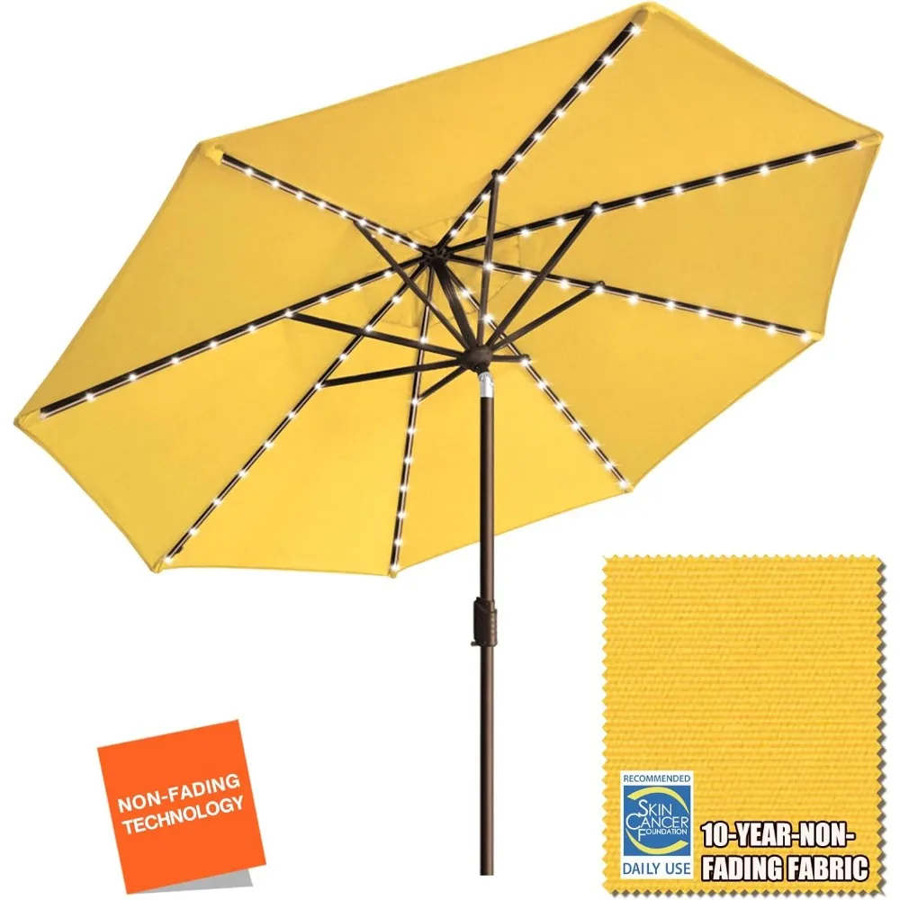 

Non-Fading Solar 9ft Market Umbrella with 80 LED Lights Patio Umbrellas Outdoor Table Umbrella with Ventilation,Sunflower Yellow