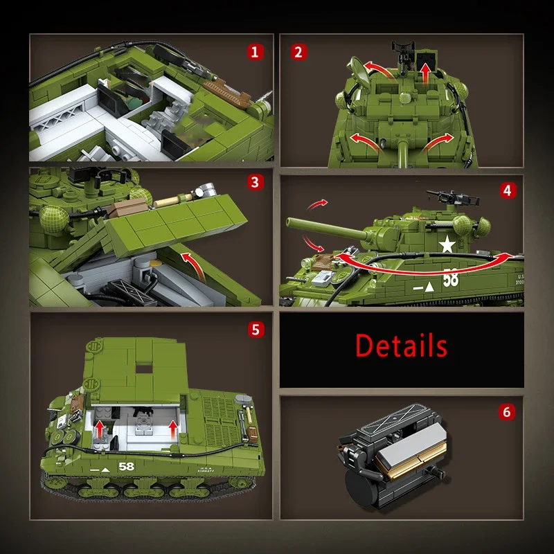 WW2 Military US Army M4A3 Sherman medium armored vehicle IS-2 Heavy Tank boy Building Blocks Bricks Toys for Boys Gifts