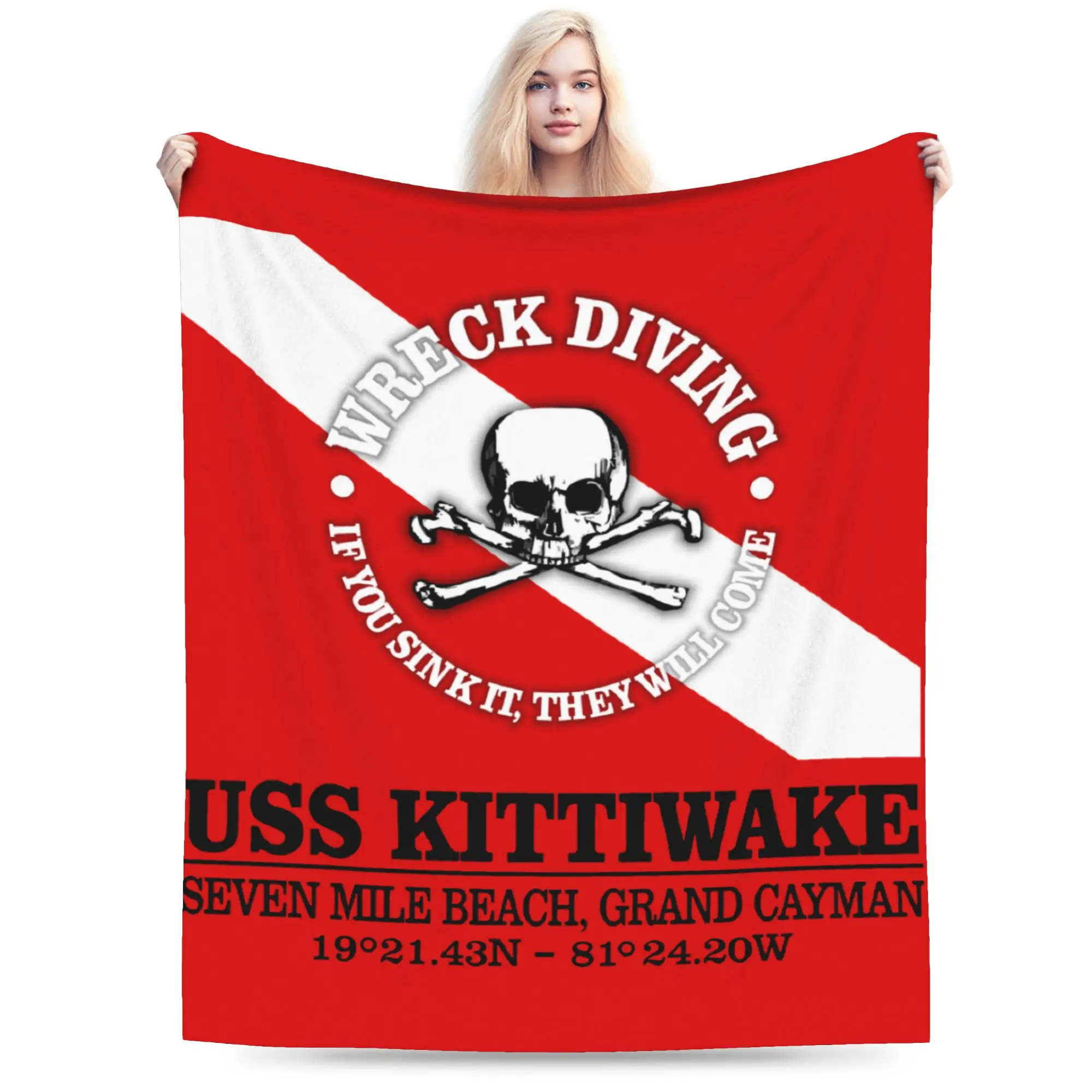 Custom 3D Print USS Kittiwake Scuba Diving Blankets Comfortable Flannel Autumn Diver Dive Flag Throw Blanket for Sofa Office Bed