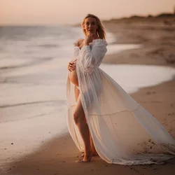 Vestido de fotografía de maternidad de algodón de doble capa, cómodo, elegante, hombros descubiertos, bohemio, para sesión de fotos, embarazo