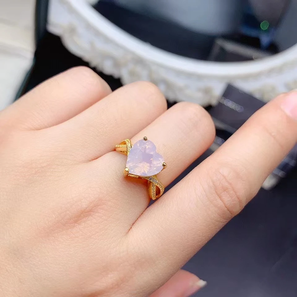 

Heart Shape Rose Quartz Ring for Party 10mm 4ct Pink Quartz 925 Silver Engagement Ring Gold Plated Gemstone Jewelry