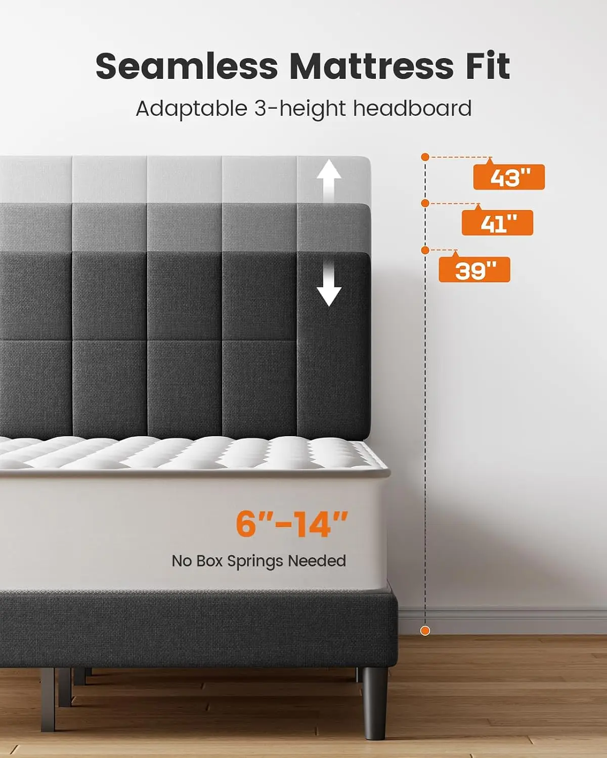 Pipishell Queen Bed Frame with 12 Thickened Legs&Fabric Upholstered Headboard,1300 lbs Strong Weight Capacity, Adjustable Headbo