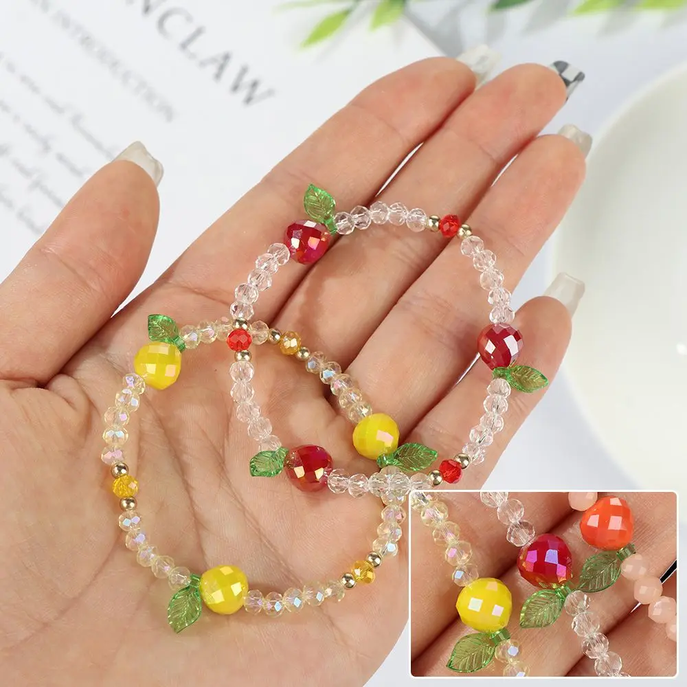 Korea Lovely Fruit Crystal Beaded Bracelet Sweet Colorful Elastic Rope Bracelets for Women Girl Jewelry Gift