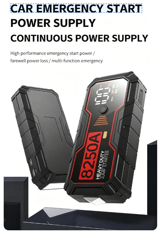 Heavy Duty 12V Auto Jump Starter, Zero Voltage Instant Start, Portable Charger & Emergency Lighting, Fits 8.0L Petrol/7.0L