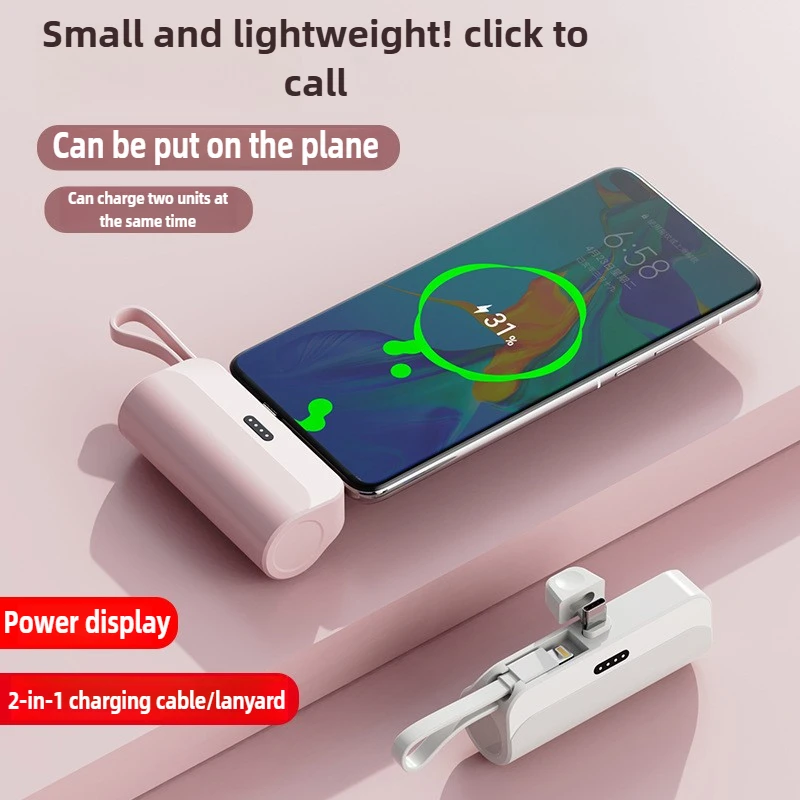 

New Mini Power Bank 2 in 1 Capsule Portable Fast Charger External Battery Plug Play Type-C for Iphone Android Phones