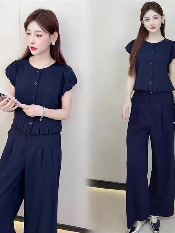 

Элегантный летний комплект одежды: топ без рукавов и широкие брюки, комплект из двух предметов, повседневная модная женская одежда, полиэстер.