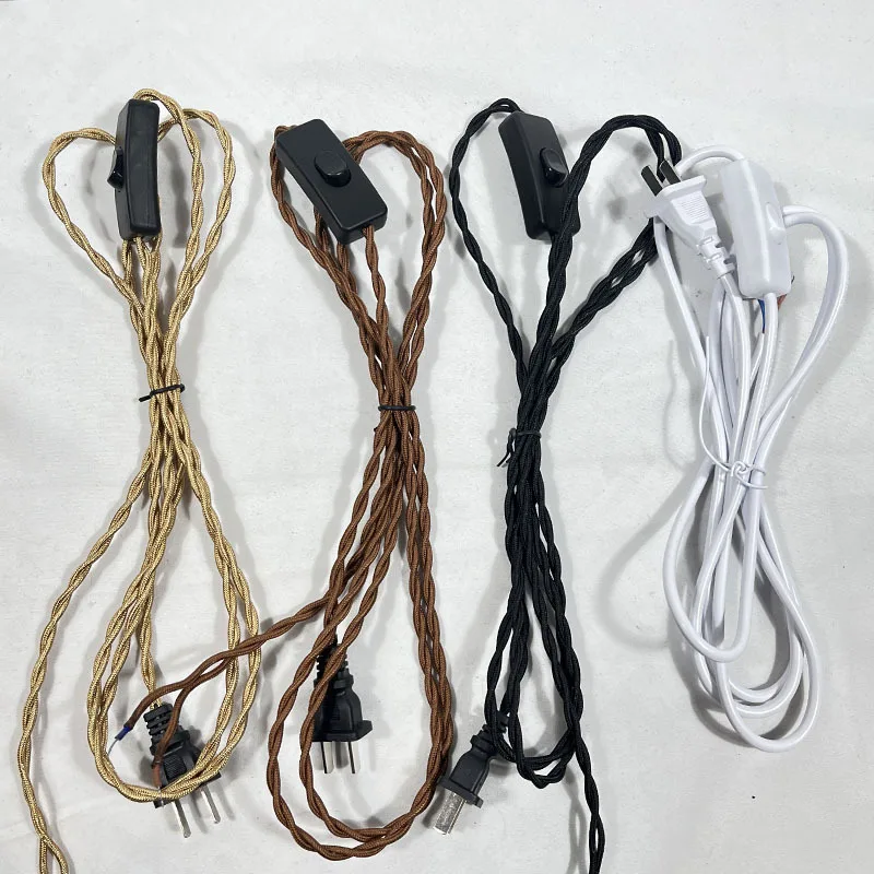 2M Twist Hemp Rope Switch Cord Lamp Head Wire Vintage Braided Power Cable With Plug Button LED Lamp Holder Lighting Accessories