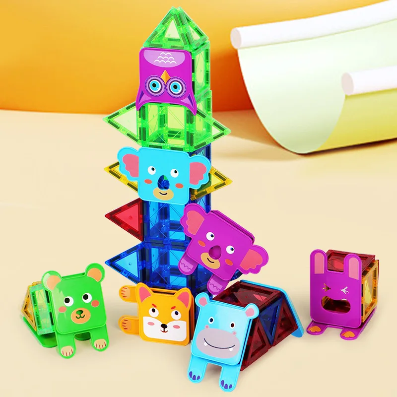 100 SZTUK Kolorowe Magnetyczne Klocki Budowlane z Motywem Zwierząt Leśnych do Okna, Zestaw DIY dla Dzieci, Gra Konstrukcyjna dla Maluchów, Prezent