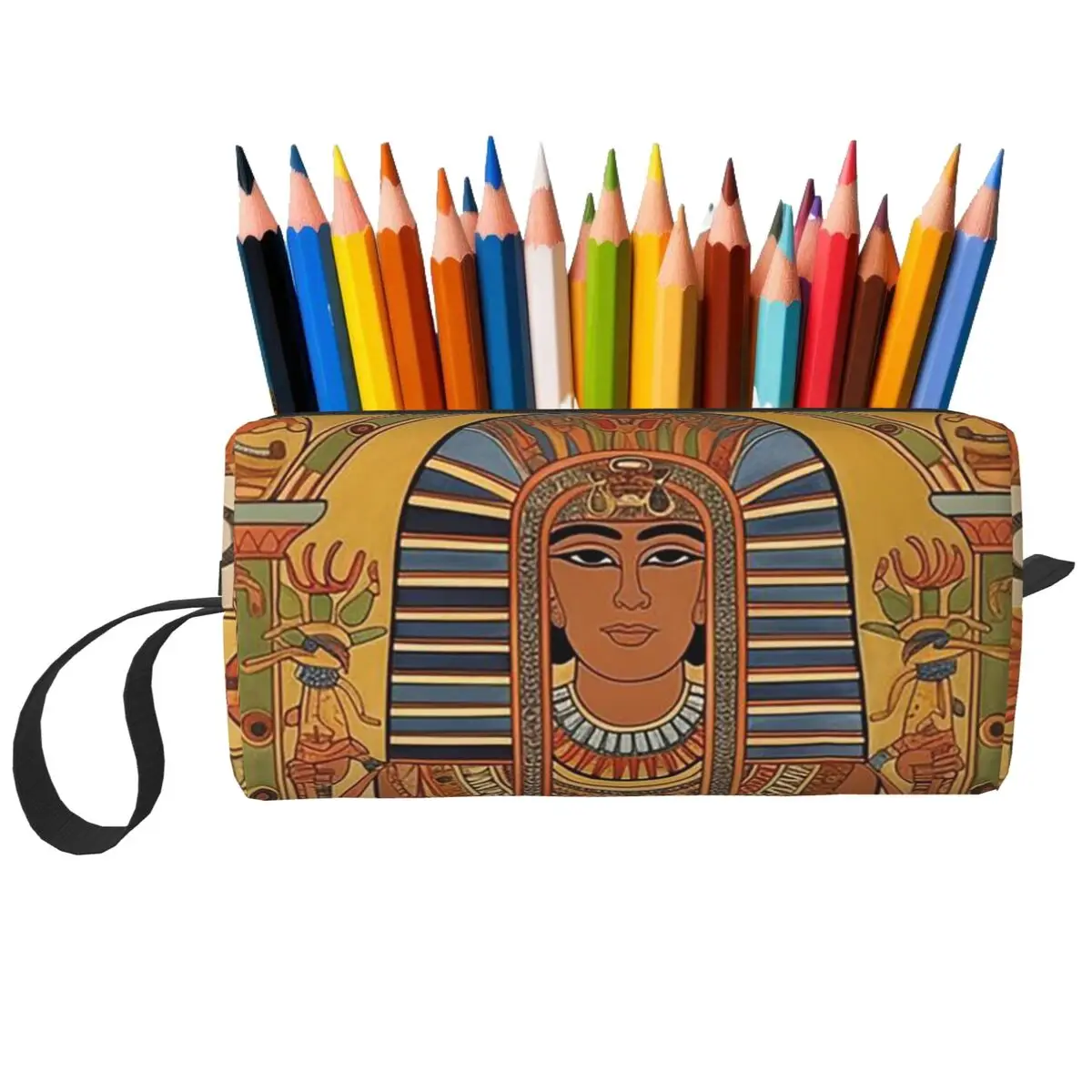 Egyptian Pharaoh With Golden Crown Illustration Pencil Case for Boy Girl Pen Box Pencil Bag Stationery Supplies Organizer Pouch