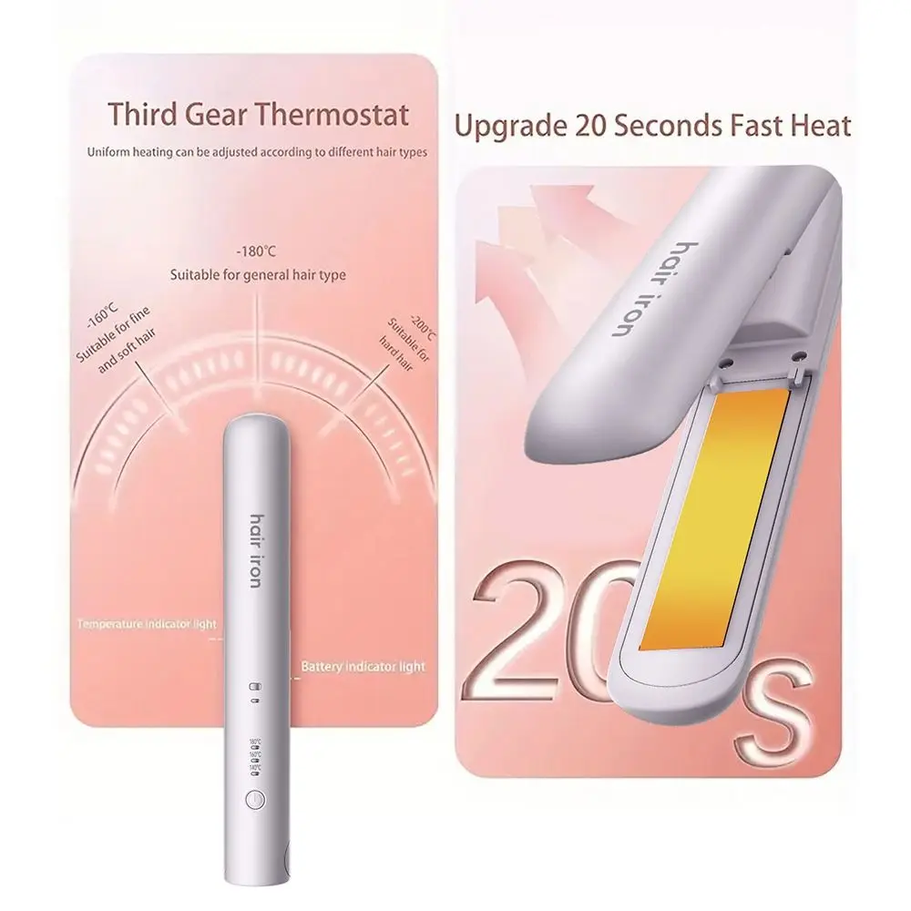 Wireless Hair Straightening 2in1 Improve Frizzy Hair Bangs Straightener Small Power Fast Heating Hair Curler