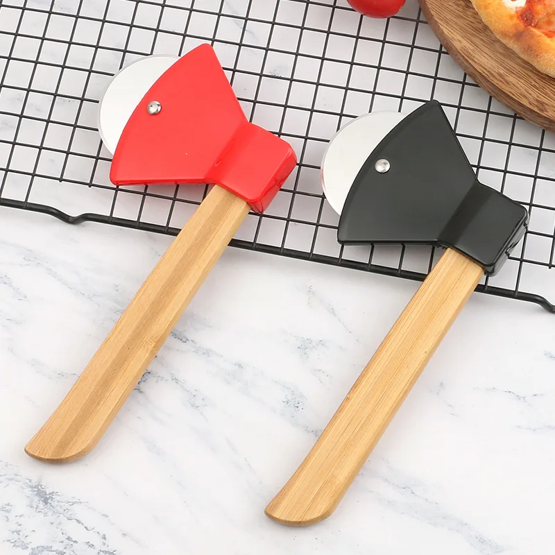 Wooden Handle Axe Shape Pizza Cutter Roller Knife Professional  Pizza Slicer Creative Baking Tools for Kitchen Home Restaur view 3