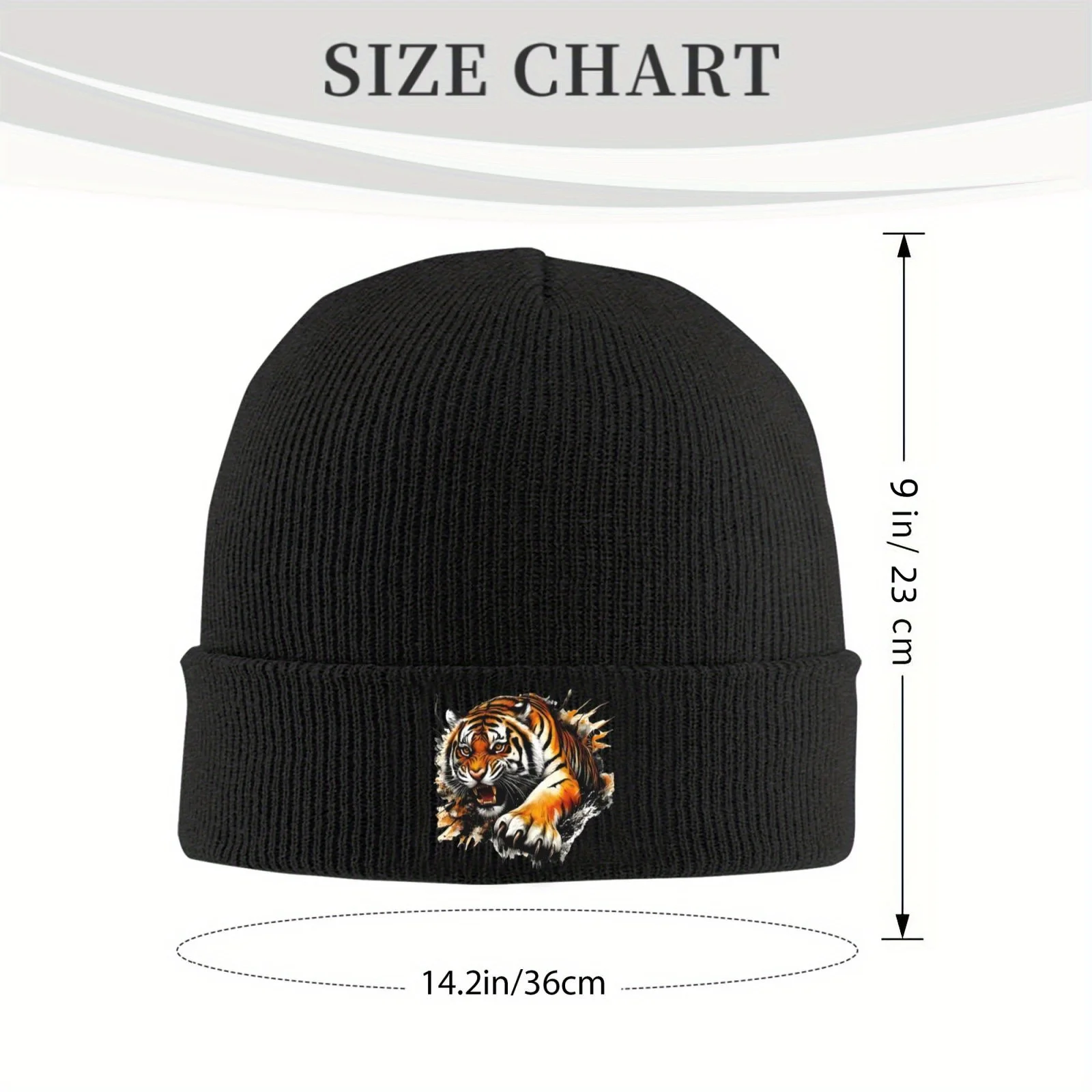 Aggressive Tiger Graphic Knit Beanie Hat Windproof Warm Winter Ski Hat Cold Weather Outdoor Sports Accessory