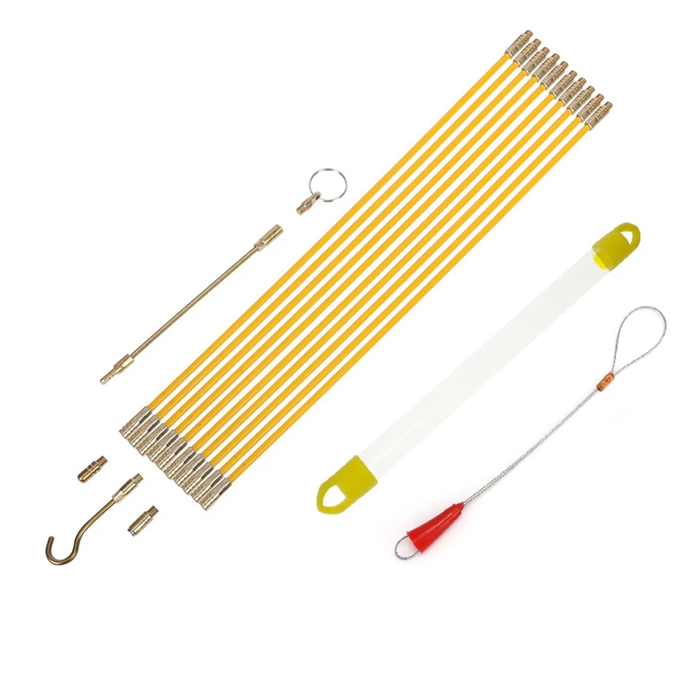 Cable Management Made Simple Comprehensive Kit with Ten Yellow Fiberglass Pulley Rods at Lengths Up to 17 7 Inch