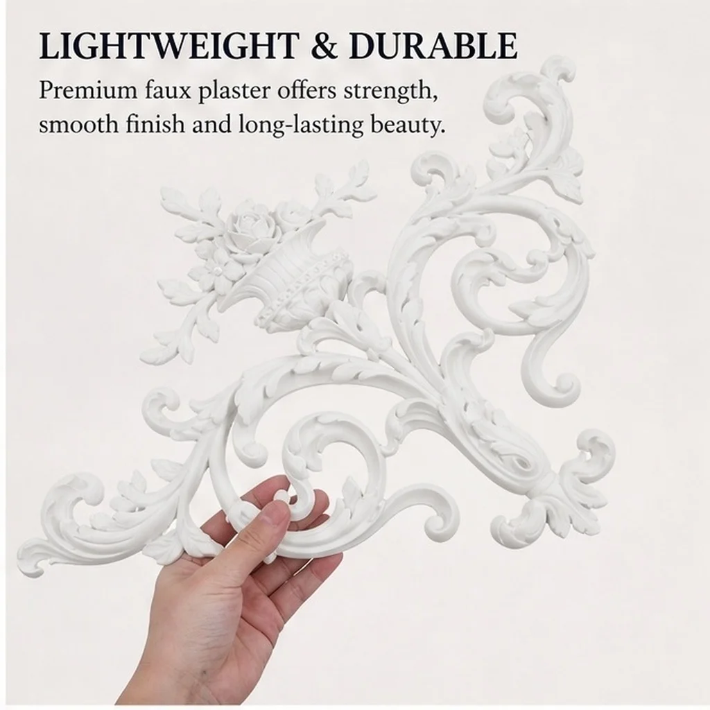 Ornate Floral Ceiling Corner Trim – Elegant European Style Decorative Applique for Living Room & Dining Room
