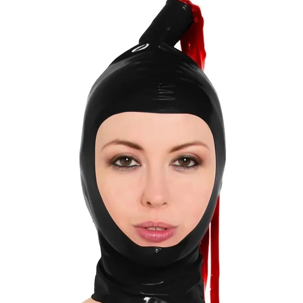 

Черный латексный капюшон с латексными хвостиками, парики с открытым лицом, резиновая маска, реквизит для косплея, Хэллоуин