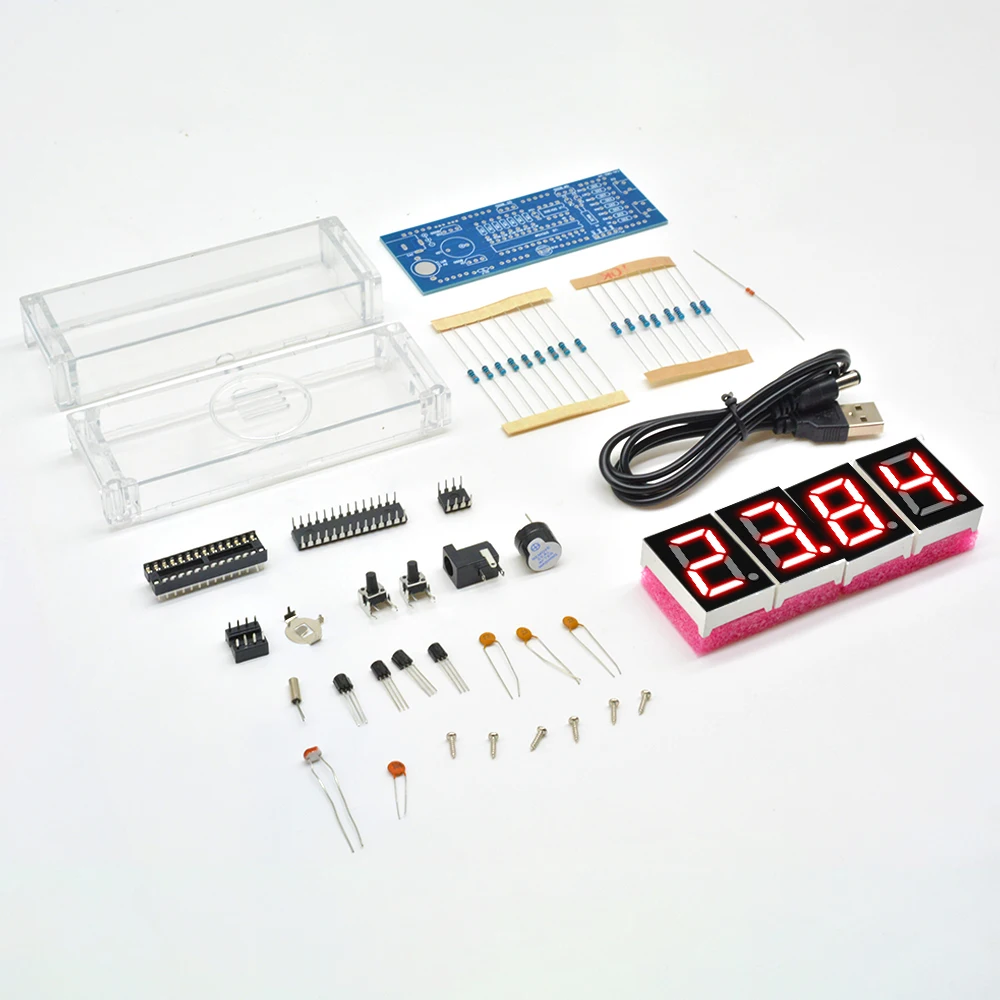 DIY KIT Electronic Clock LED Microcontroller Kit Digital Clock Time Light Control Temperature Thermometer Red/Blue/Green/White