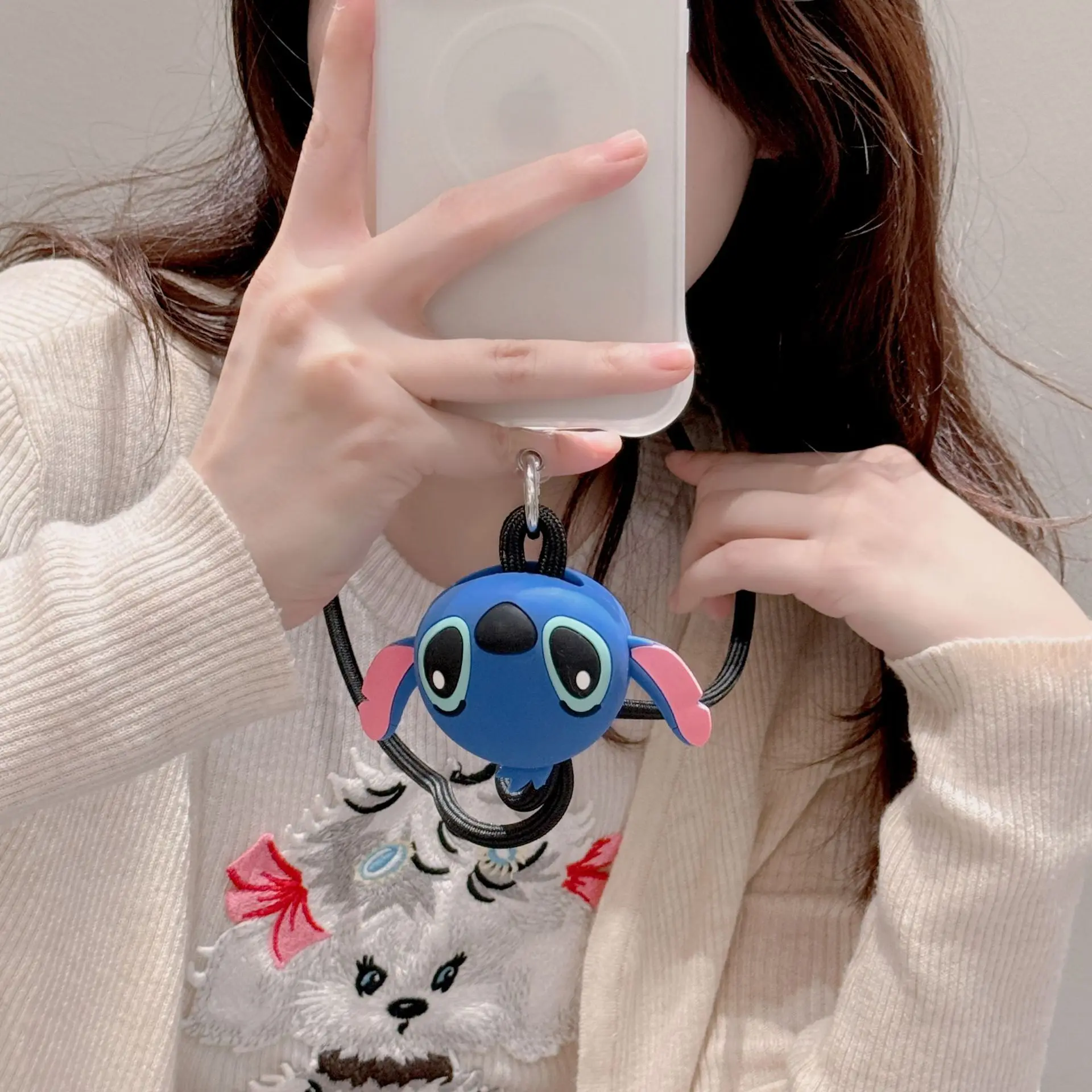 Disney Anime Piglet Eeyore Tiger Creative 3D Silicone Doll Phone Hanging Rope Cute Cartoon Stitch ID Hanging Neck Long Rope Gift