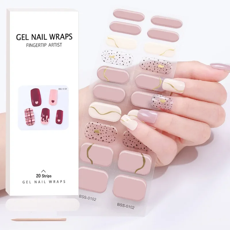 Semi-Cured Gel Nail Wraps Simple Transparent Color Adhesive Waterproof Long Lasting Gel Nail Stickers Harden In UV Lamp Need