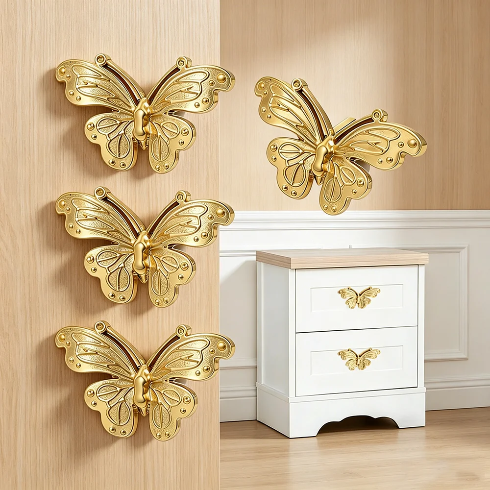 Modern Minimalist Brass Butterfly Handle New Fashion Wardrobe Cabinet Door Handle Creative Children's Room Cabinet Handle