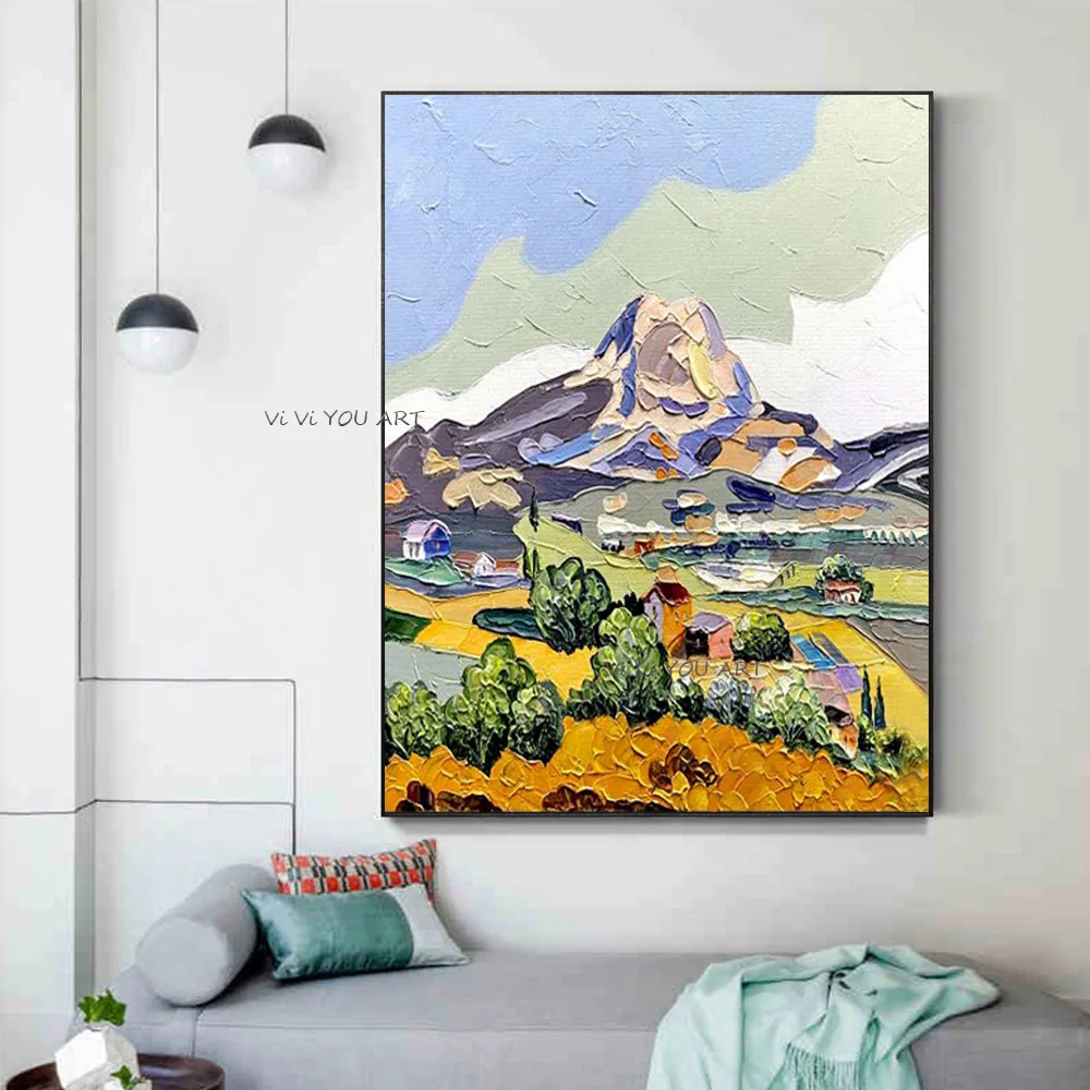 

Hand-painted color palette mountain landscape painting large size modern abstract oil painting living room decorative painting