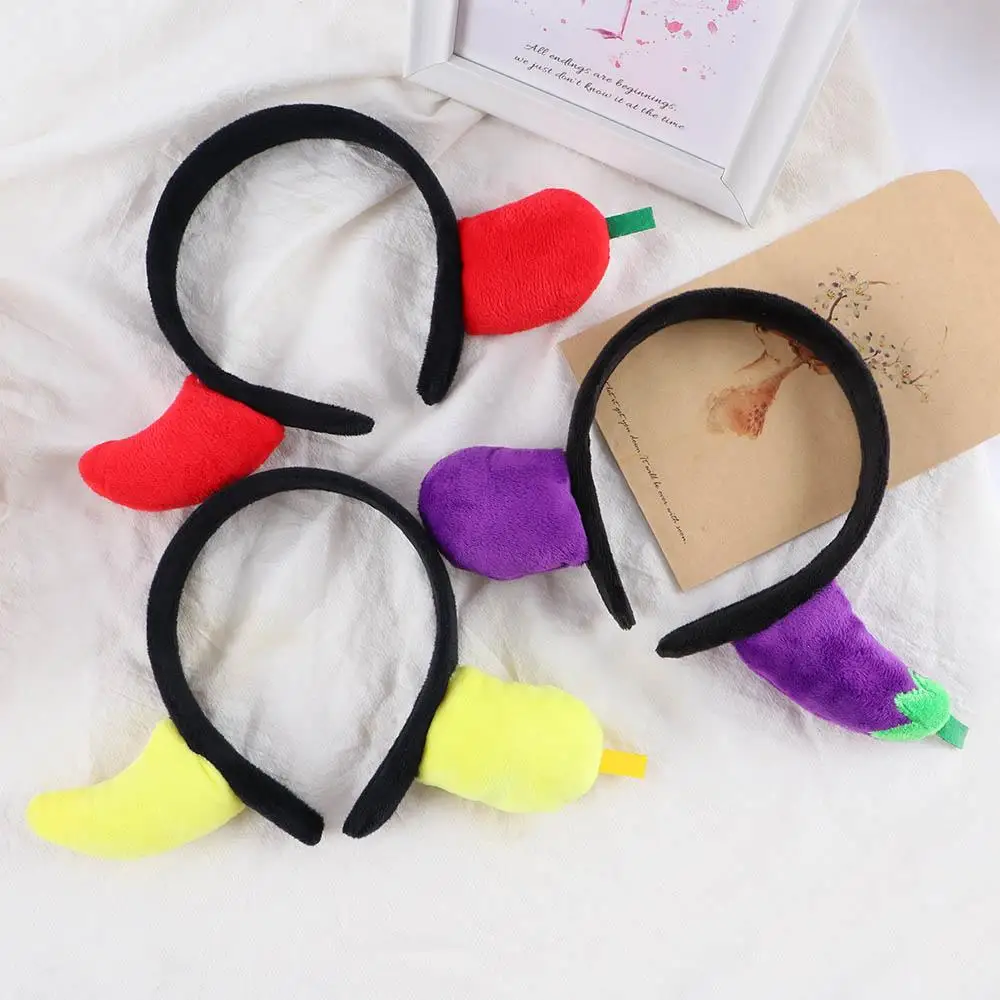 Wash Face Cute Eggplant Chili Plush Funny Women Hair Hoop Banana Korean Head Wrap Vegetable Hairbands