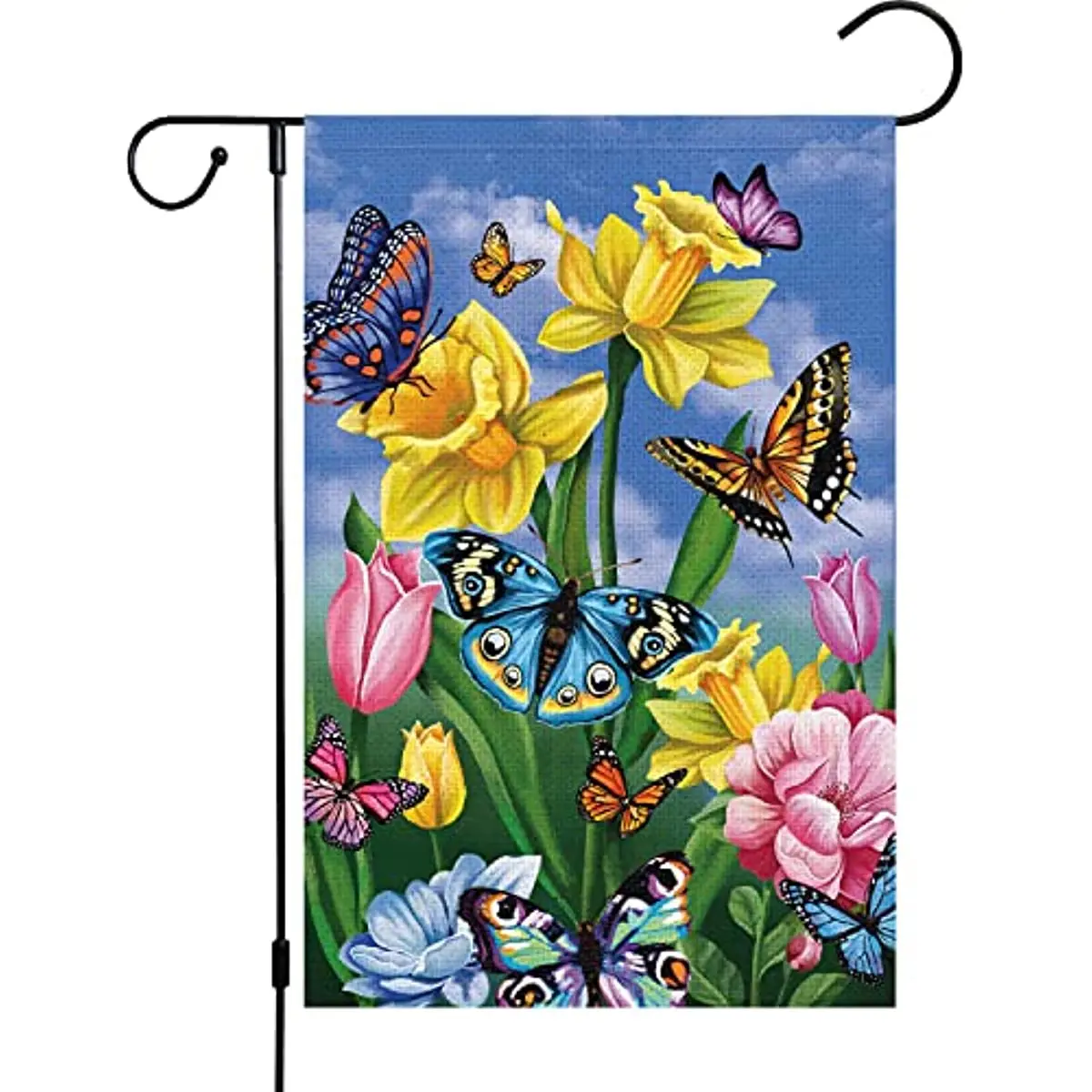 

Spring Garden Flag Double Sided Vertical, Burlap Small Butterfly Floral Flower Welcome Garden Yard House Flags Outside Outdoor