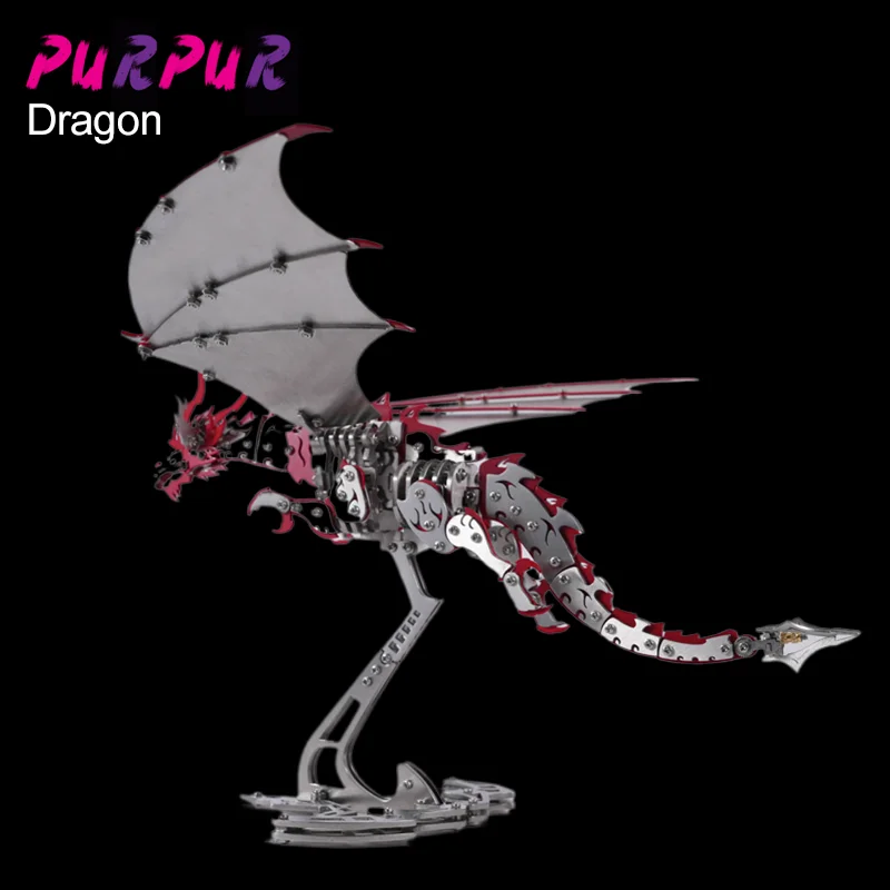 Punk DIY mechanical assembly wing dragon 3D metal pterosaur stainless steel puzzle decompression model kit personalized gift toy