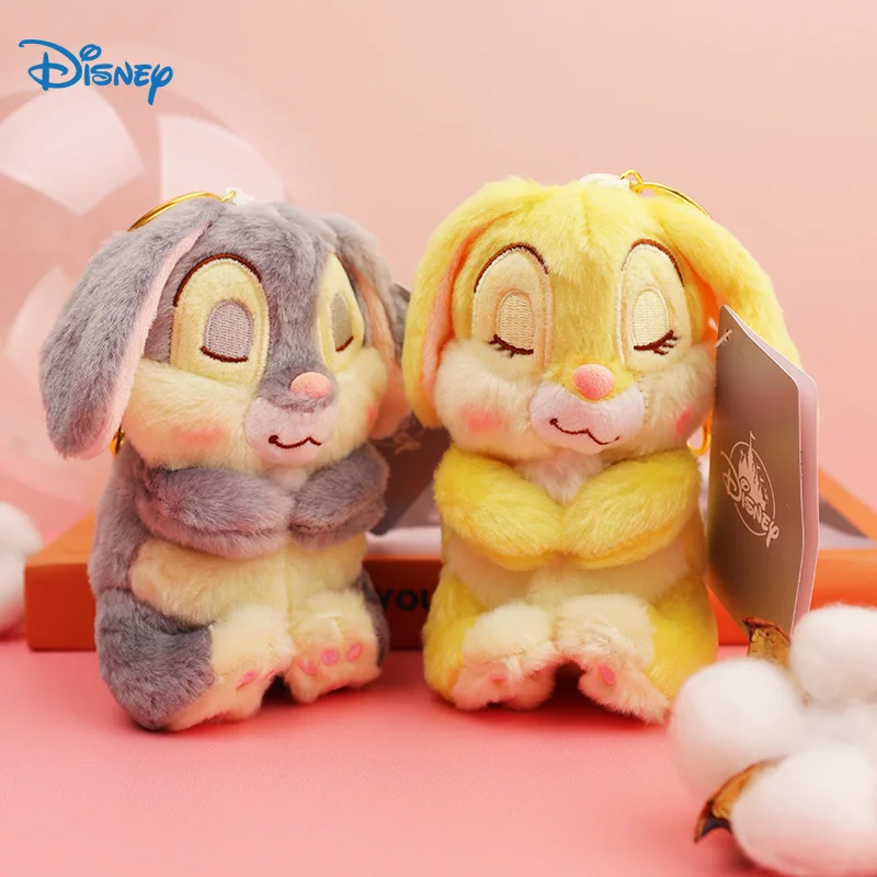 14cm Kawaii Disney Bambi Thumper And Miss Bunny Keychain With Plush Toy Lovely Rabbit Kids Plushie Key Chain Anime Pendant Girls