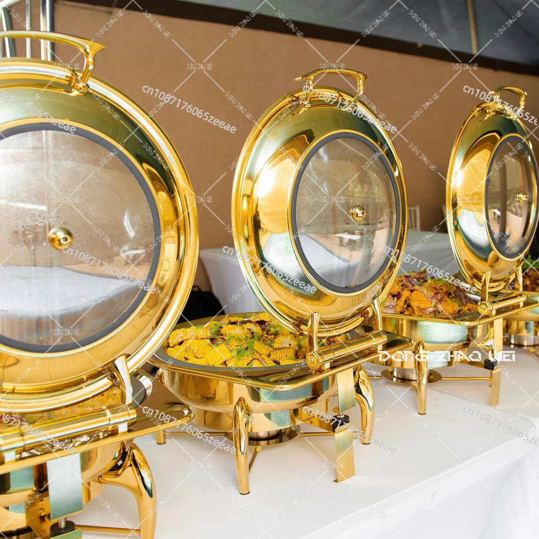 Wedding Use Dishes Stainless Steel Buffet Stove Bell Dome Soup Food Warmer Set Round Party Hotel Gold Chafing Dish