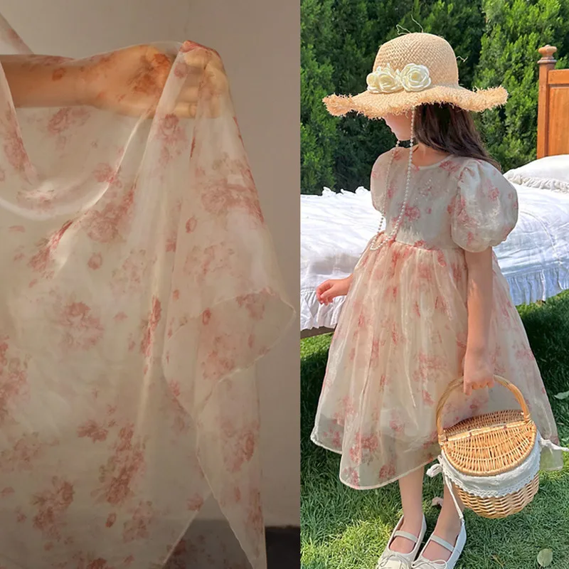 Super Thin Chiffon Fabric for Summer Dress, Moon Light Rose Flower Print, Cheongsam Han Cloth, Children Garment, Transparent