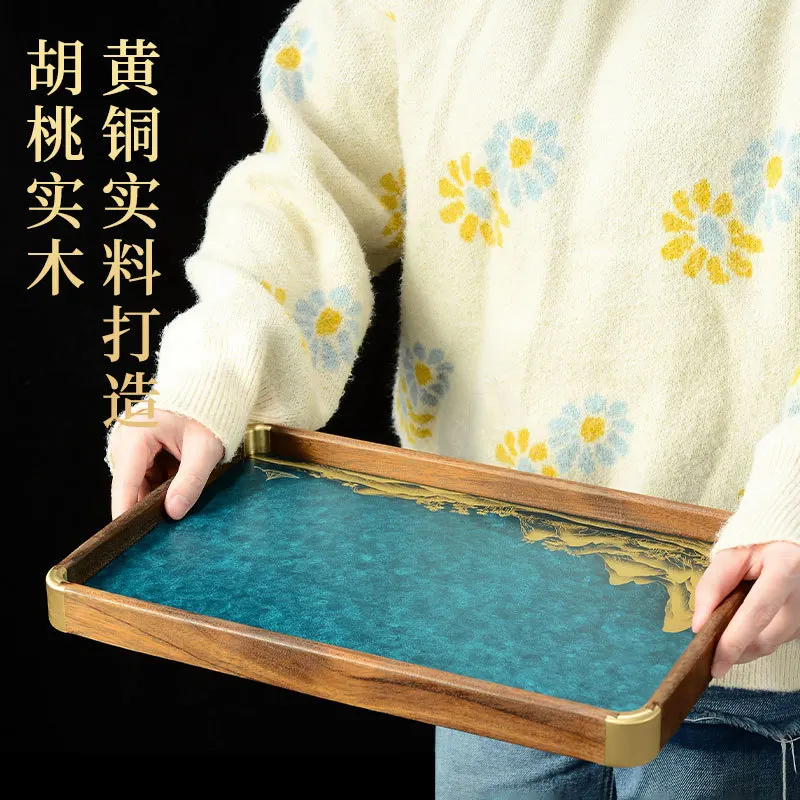 A thousand miles of rivers and mountains, walnut tea tray, tea ceremony ornaments, study room decoration ornaments