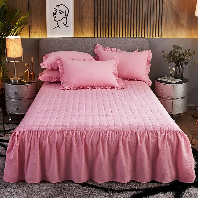 

Thicken Washed Cotton Bed Skirt, Pillowcases, Mattress Cover, Bedspread, Bedsheet, Home Textile, Gray, Pink, White, Khaki