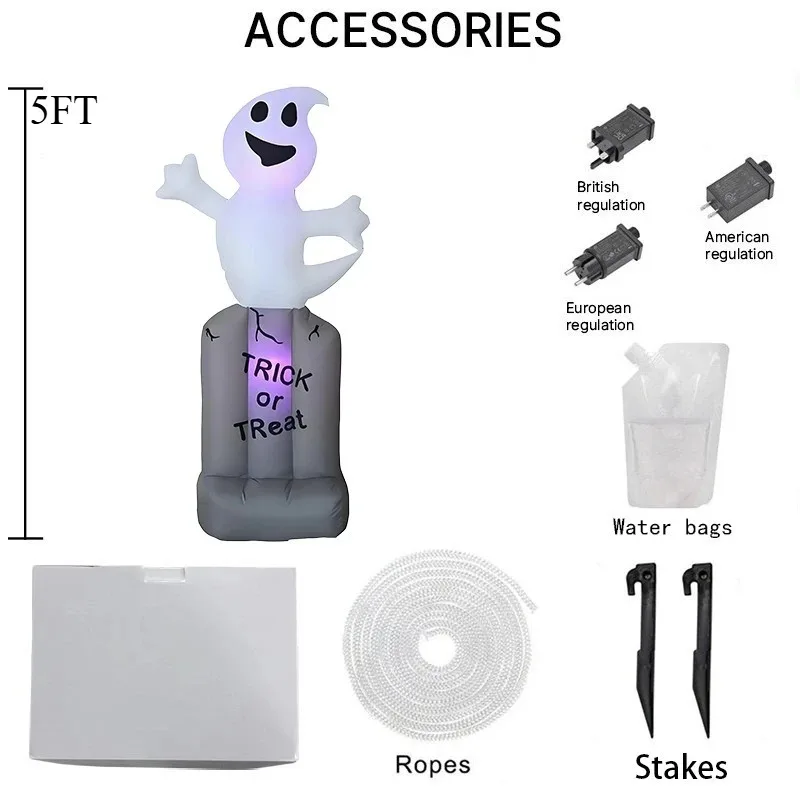 Juguetes inflables de Halloween de 1,5 M/5 pies, murciélago negro en lápida, luces Led, decoración, césped gigante, modelo inflable, decoración exterior familiar