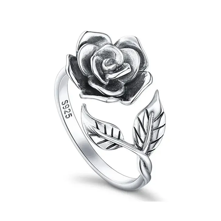 

Винтажное кольцо с розой из стерлингового серебра 925 пробы для женщин — уникальные и универсальные украшения для рук — подарок на День святого Валентина