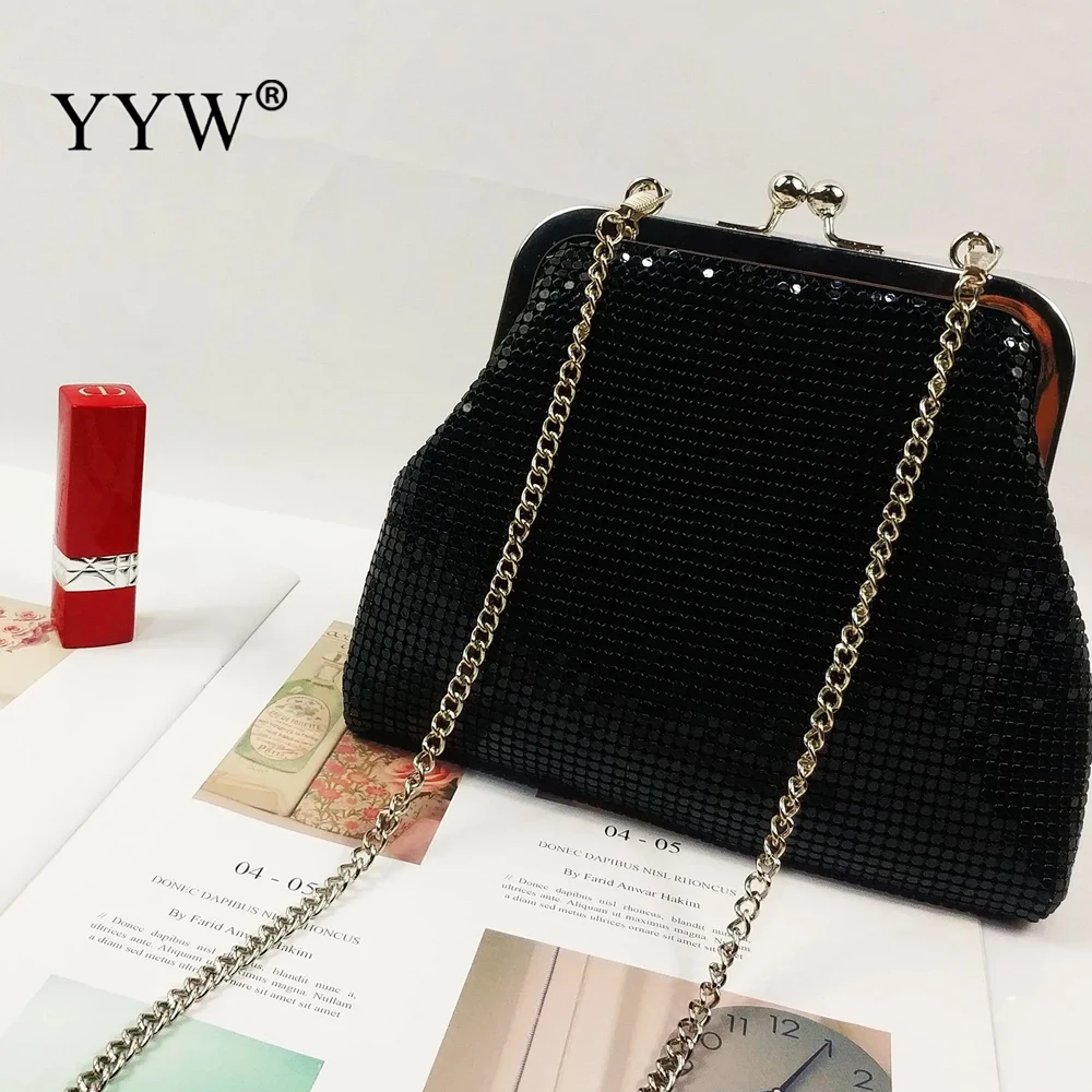 Trend Small Square Bag Metal Chain Crossbody Bag Women Evening Clutches Bag Luxury Design Shoulder Bag Ladies Party Dinner Purse