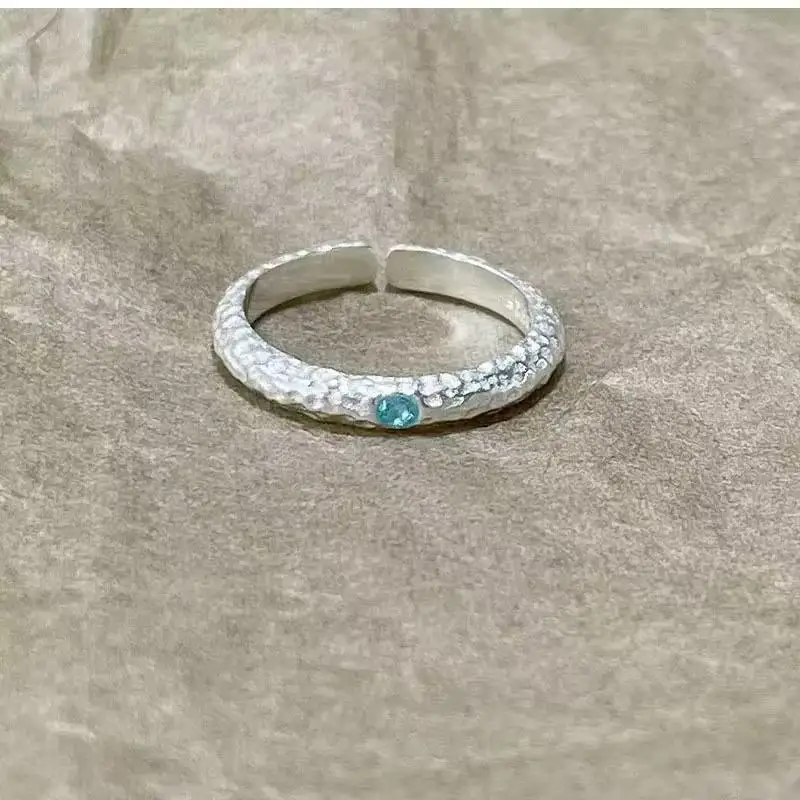 DIY accessories New light luxury personality irregular texture blue diamond ring niche premium ring opening adjustable ring whol