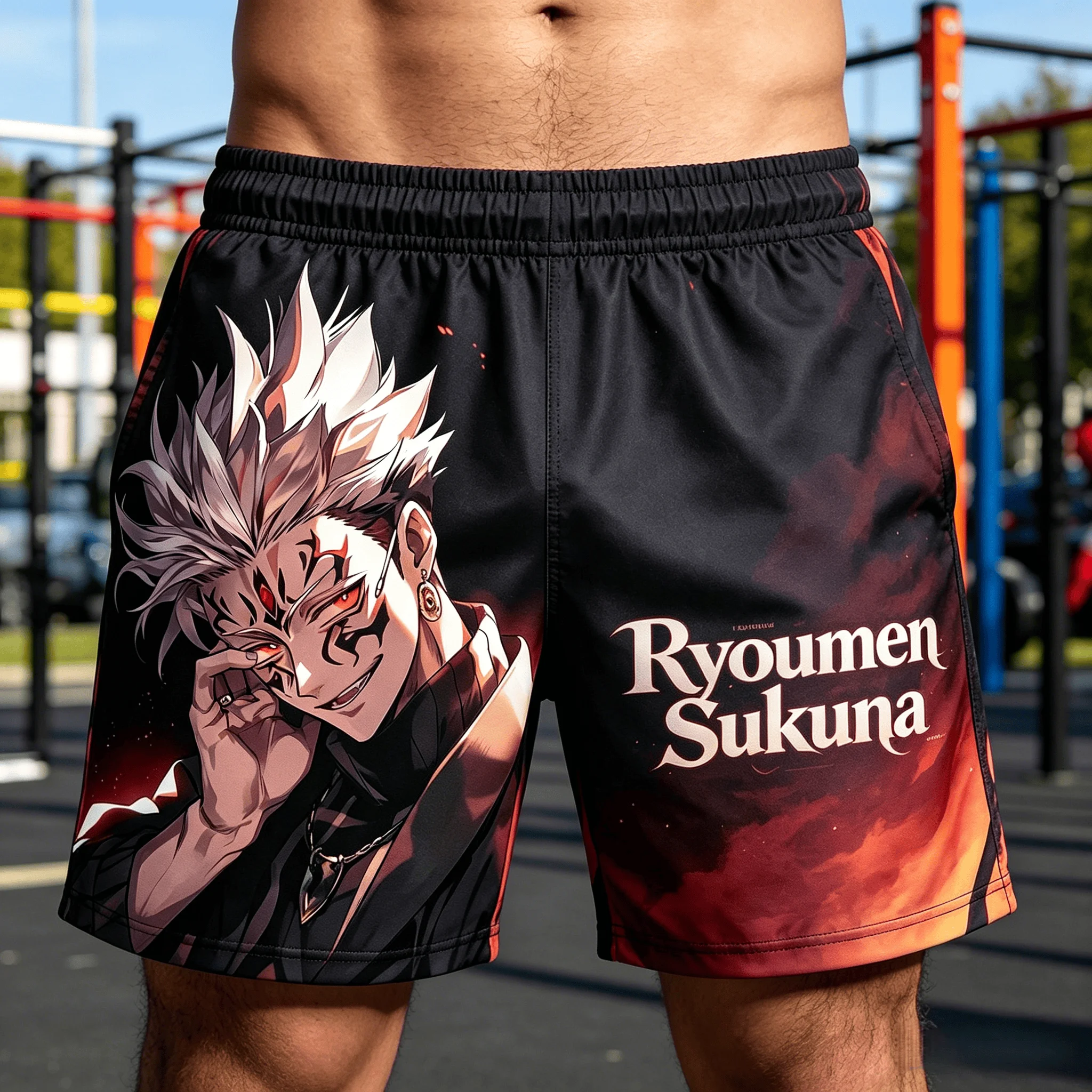 2026 Summer Jujutsu Kaisen Ryomen Sukuna Quick Dry Beach Shorts, Men's Unisex Anime Print Running Sports Board Shorts