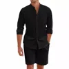 119212-3fb0d8.jpg Men's Cotton Linen Shirt and Shorts Essential Beach-Ready 2-Piece Cardigan Set