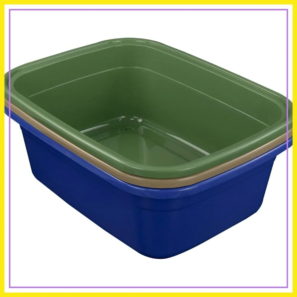 

18 Quart Large Plastic Rectangular Dish Pan/Tub, 3 Packs for Kitchen Washing
