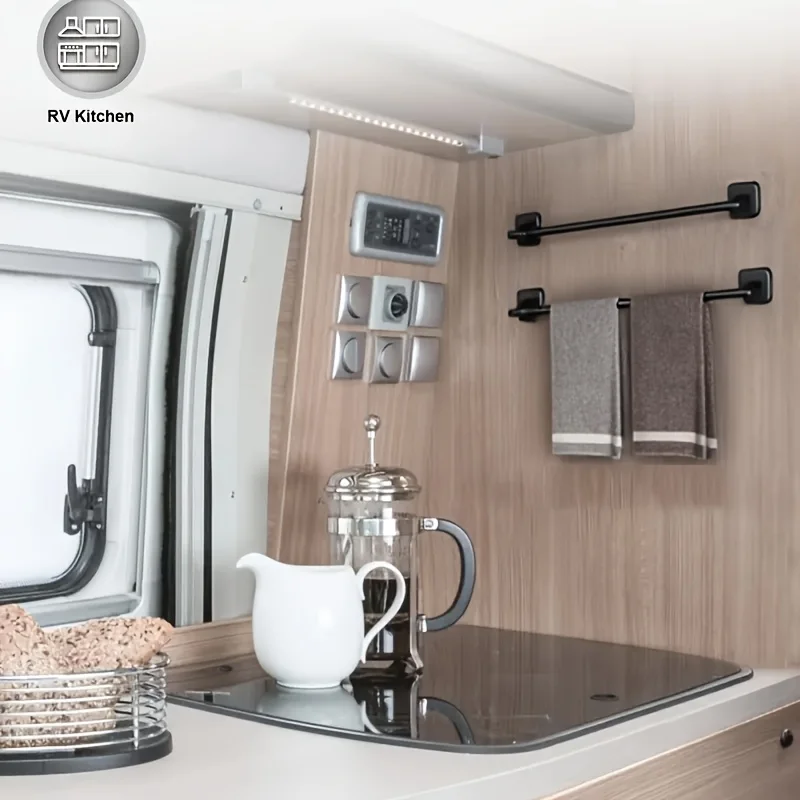 Toallero de aluminio perforado de 2 piezas, adecuado para Rv y Camper Van, baño, cocina, toalla, estante de almacenamiento de tela