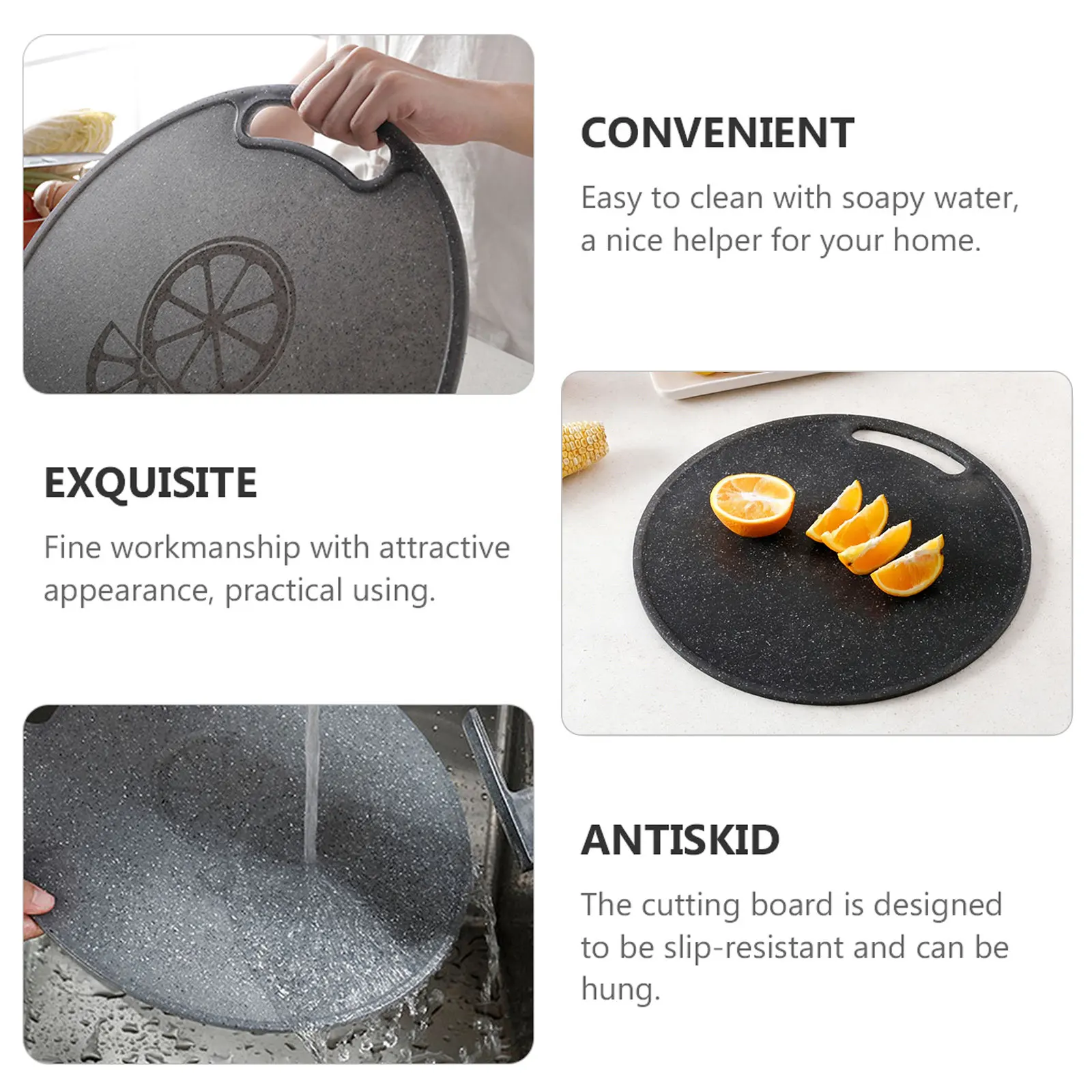 Picture 3: 2Pcs Imitation Marble Plastic Cutting Board Round Chopping Board for Vegetables Fruits Meat Bread Pizza Sushi Slip Resistant
