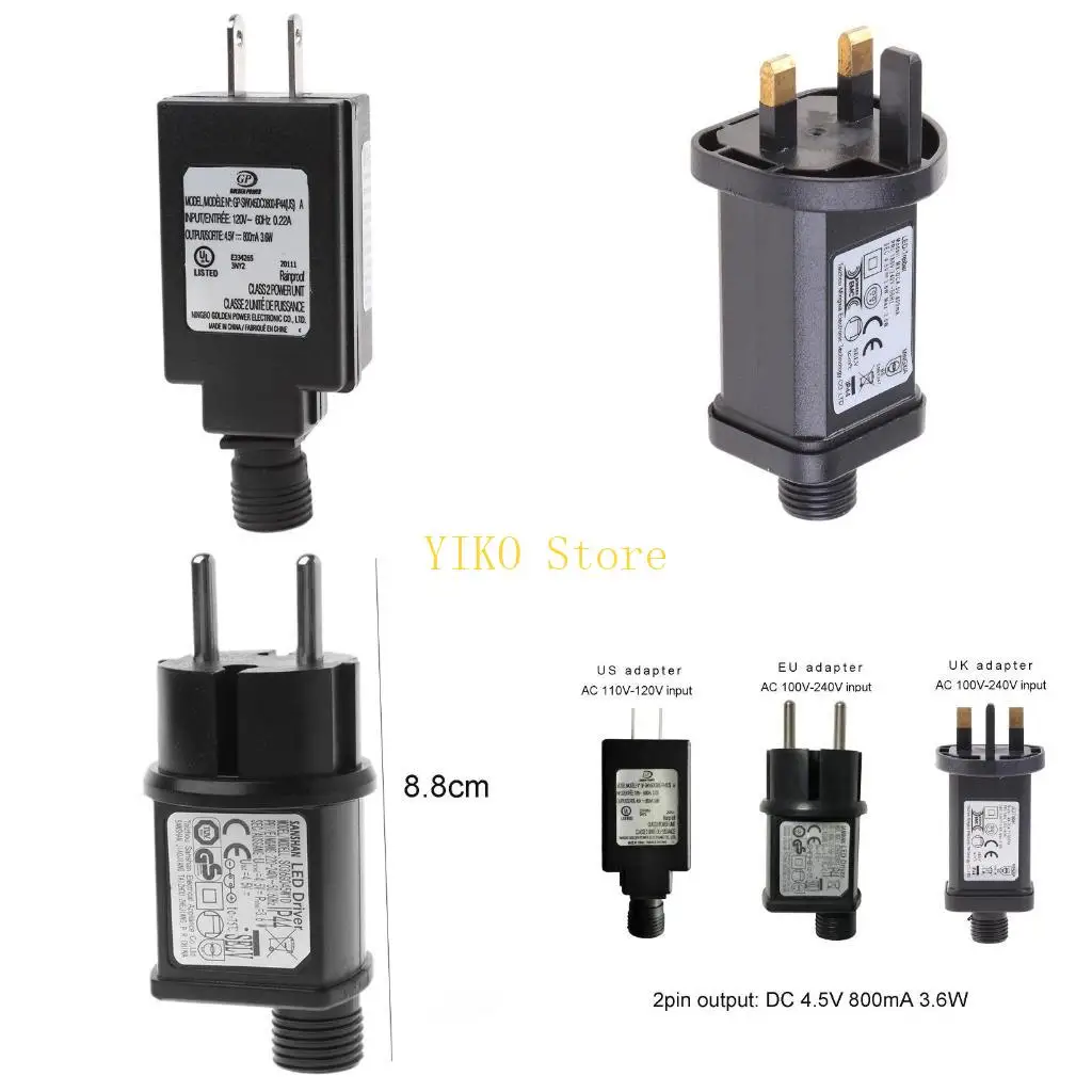 K32C AC to for DC 4.5V 800mA 2pin Power Supply Adapter for LED Lights Battery Elimina