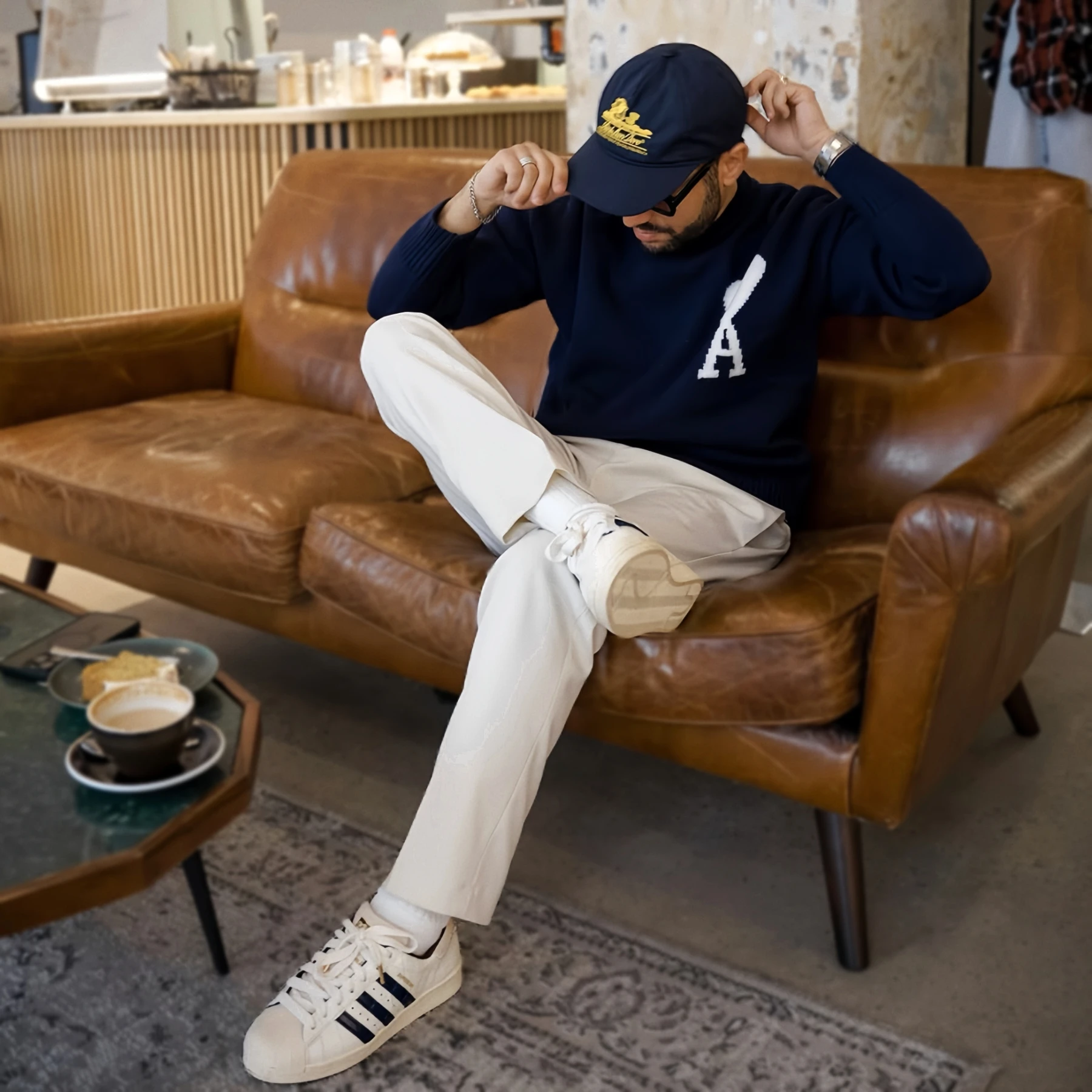 

Retro American Baseball Cap Adjustable Heavy Embroidery Street Faion Couple's Dubill Hat Cotton round Top All Seasons