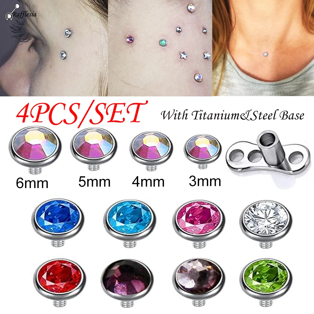 4PCS/SET Dermal Piercings Micro Dermal Anchor Threading Dermal Top Skin Diver Crystal Piercings Hide in Surface Body Jewelry