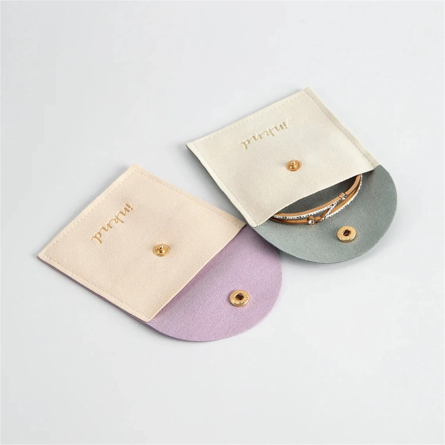

Mixcolor 8x8cm size Microfiber Jewelry Pouch With Button Custom Jewelry Bag Personalized Embossed Logo Print Ring Necklace Packa