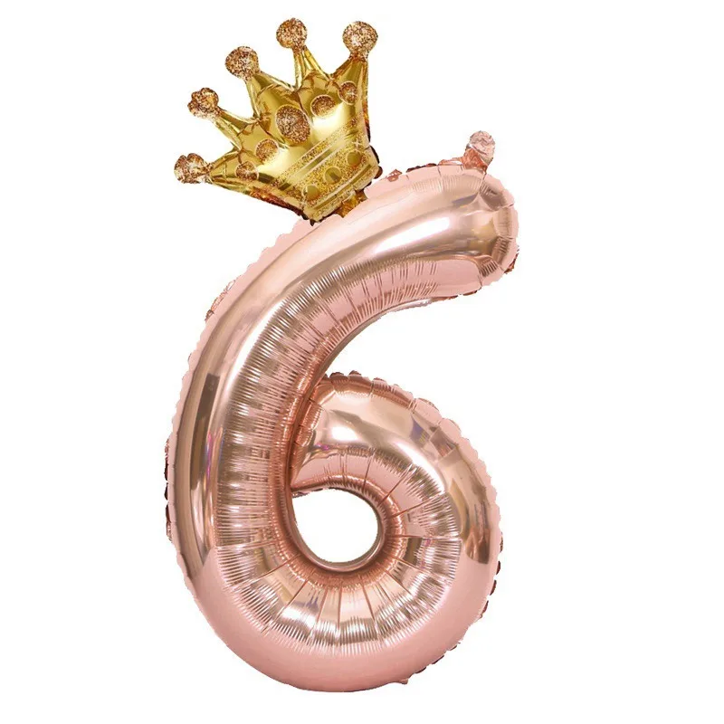 1 STÜCK 32 Zoll Roségold Krone Digitale Zahlenfolienballons Prinzessin Geburtstag Dekoration Party Hochzeit Weihnachten Zahlenballon Anniv