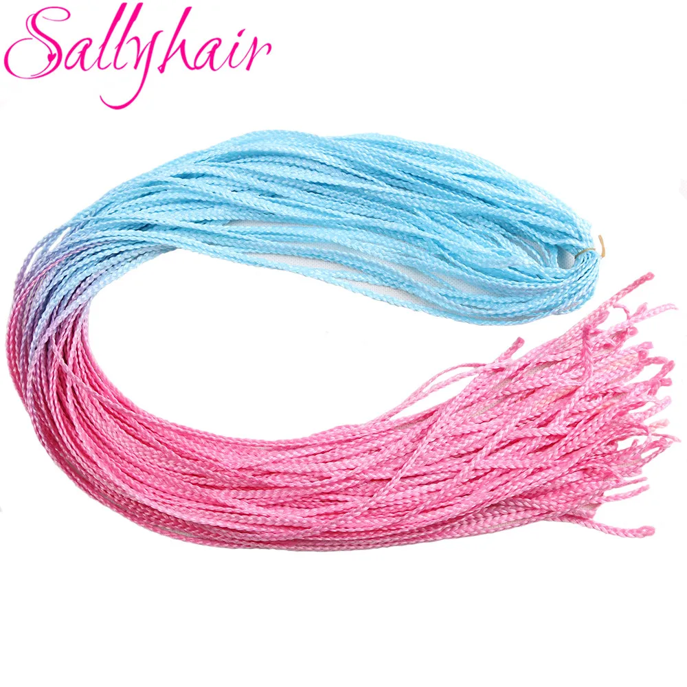 

Sallyhair Synthetic 30inch Box Braids Crochet Ombre Blue Pink Braiding Hair Extensions Long Thin Straight Hair Strands Braids