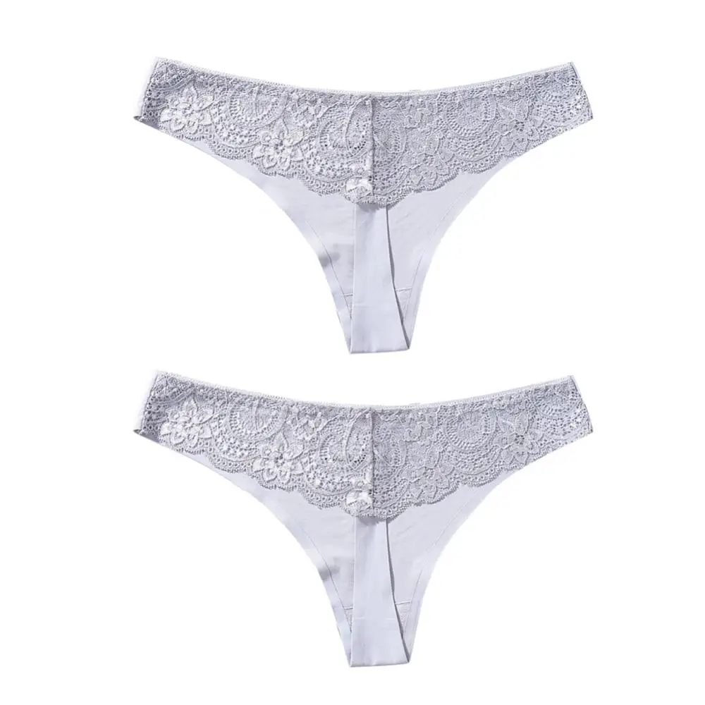 Ropa interior Sexy de 2 piezas para mujer, bragas de cintura baja de Color sólido, encaje sin costuras, Tanga elástico, lencería Floral transparente